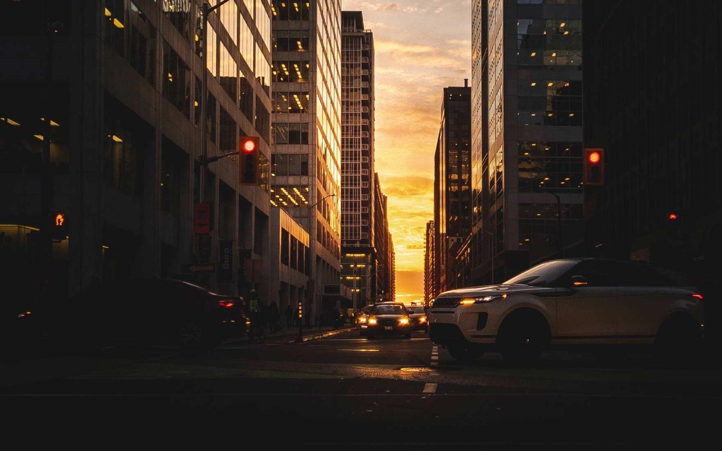 downtown ottawa street at sunset