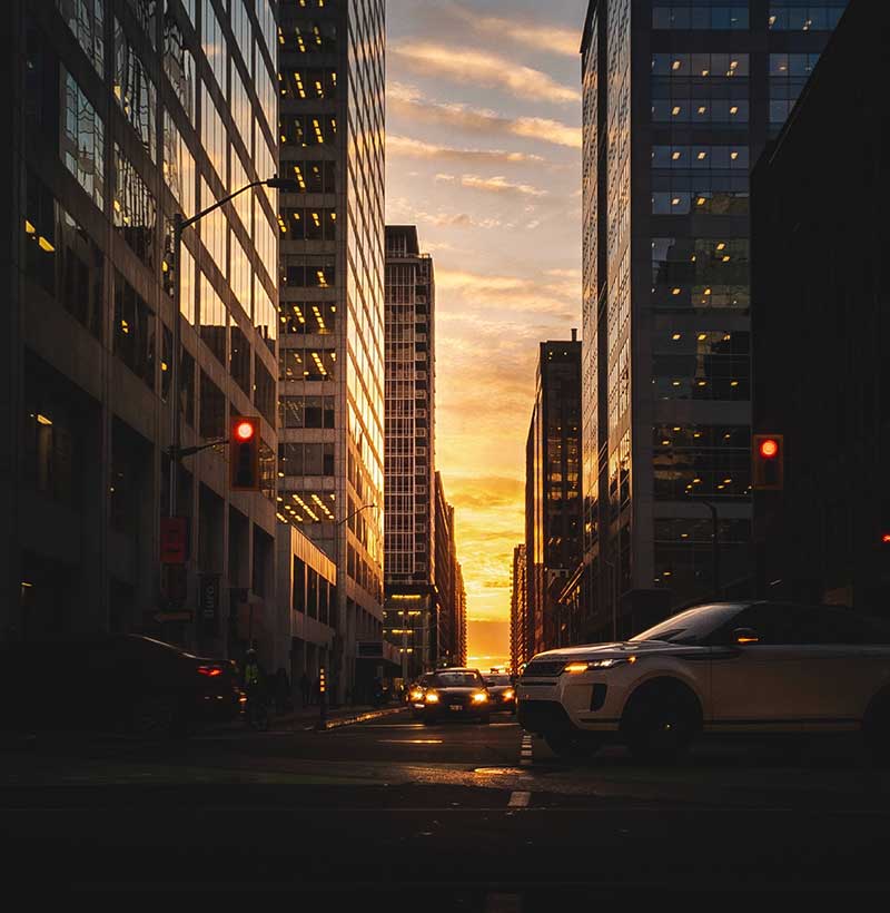 downtown ottawa street at sunset